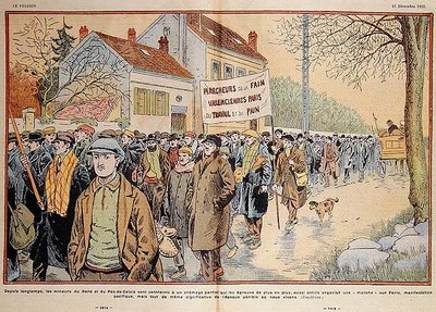 Arbejdsløse minearbejdere fra Nordfrankrig og Pas-de-Calais-regionen marcherer til Paris, illustration fra 