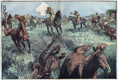 Vilde heste slagtes i USA. Illustration af Damblans. I "" Le Pelerin"" af 31. januar af Eugene Damblans