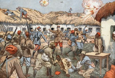 i Aoulay (Marokko) hjalp den sårede kaptajn Duboin med senegalesiske infanterister modstand i 22 dage indtil nødhjælp, tegnet af Damblans fra det franske blad "Le Pelerin" 7. juni af Eugene Damblans