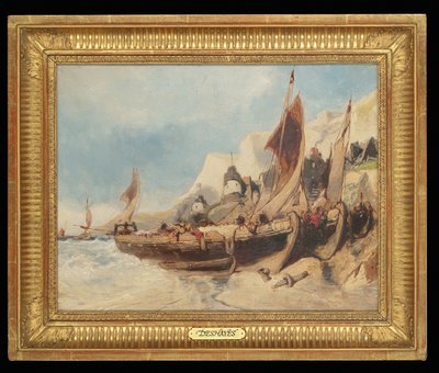 Fiskerbåde på stranden, Bretagne af Eugene Deshayes