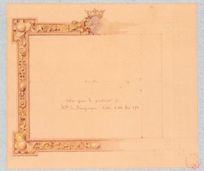 Design af gesimsen til Mademoiselle de Montpensiers portræt, af Eugene Emmanuel Viollet-Le-Duc (1814-1879), akvareltegning af Eugene Emmanuel Viollet le Duc