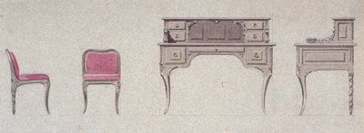 Lavrygget stol og skrivebord til Golden Room af Eugene Emmanuel Viollet le Duc
