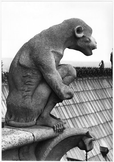 Abegargoyle, fra balustraden i Grande Galerie på vestfacaden, replika af en original fra det 12. århundrede (sten) (s/h foto) af Eugene Emmanuel Viollet le Duc
