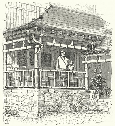 Gammelt kinesisk hus bygget af bambus af Eugene Emmanuel after Viollet le Duc