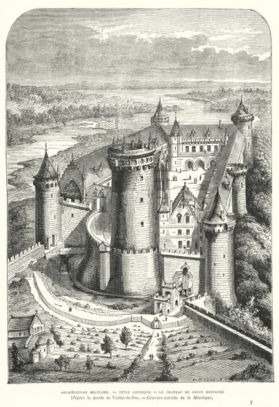 Chateau de Coucy, Picardie, Frankrig, efter dets restaurering i det 19. århundrede af Eugene Viollet-le-Duc af Eugene Emmanuel after Viollet le Duc