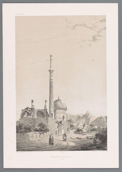 Baba Sukhte-moskeen med Bagh-e-Ghoushkhane-minareten i Isfahan Moskeen Baba-Souctah Ispahan (titel på objektet) Persiske landskaber (serietitel) Perse modern (serietitel) af Eugene Flandin