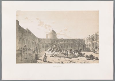 Caravanserai-i-Shah i Qazvin Caravân-Serail-I-Châh (Casbin) (titel på objektet) Persiske landskaber (serietitel) Perse modern (serietitel) af Eugene Flandin