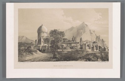 Udsigt over Imamzadeh Komijan i Irak-i Ajam Imâm Zadeh à Koumichâh (Iraq Adjemi) (titel på objektet) Persiske landskaber (serietitel) Perse modern (serietitel) af Eugene Flandin