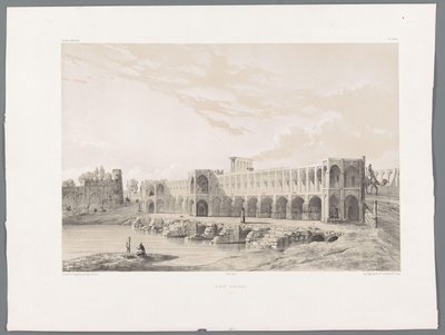 Khaju Bridge eller Pol-e Khaju i Isfahan Pont Kadjiou Chiraz (titel på objekt) Persiske landskaber (serietitel) Perse modern (serietitel) af Eugene Flandin