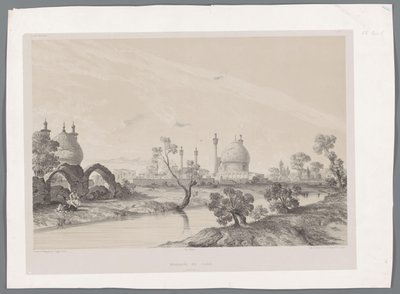 Shahens moske eller Kongens moske i Isfahan Mosquée du Châh (Ispahan) (titel på objekt) Persiske landskaber (serietitel) Perse modern (serietitel) af Eugene Flandin
