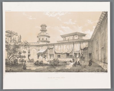 Char Bagh Palace i Isfahan Palais du Tchar-Bach Ispahan (titel på objektet) Persiske landskaber (serietitel) Perse modern (serietitel) af Eugene Flandin