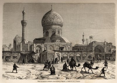 Marche-pladsen og Ahmet Khiaia-moskeen i Bagdad, tegning af Eugene Flandin (1809-1876), for at illustrere hans rejse til Mesopotamien i 1840-1842. Stik i “” Le tour du monde”” 1861. Selvas samling. af Eugene Flandin