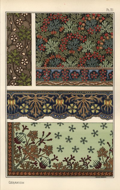 Geranium motiv i tapet, kant og stofmønstre af Eugene Grasset