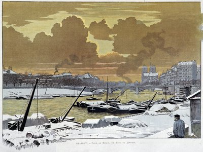 Le pont de Sully, i Paris dækket sne, en aften i januar 1886 - af Grasset af Eugene Grasset