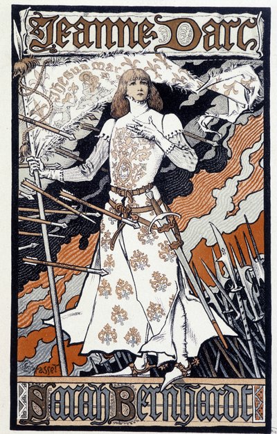 Plakat “” Joan of Arc ”” (Henriette Rosine Bernard Dit Sarah Bernhardt (1844-1923) spiller i Joan of Arc). SD. omkring 1890 af Eugene Grasset