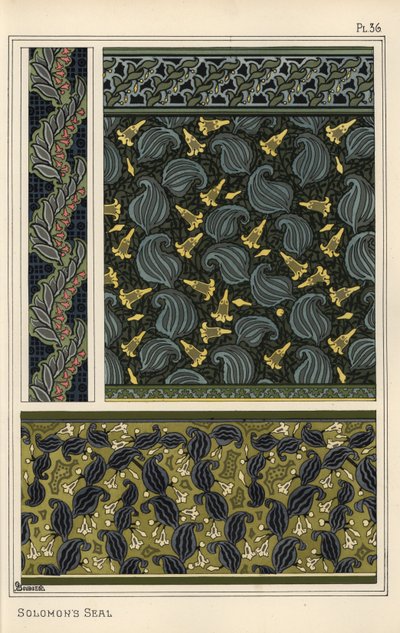 Salomons segl, Polygonatum multiflorum, som designmotiv i tapet, kanter og stof af Eugene Grasset