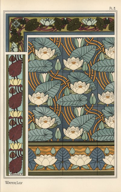 Åkanden, Nelumbo lutea, i tapet- og flisemønstre af Eugene Grasset
