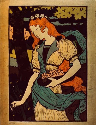 Kvinde plukker blomster, 1917 af Eugene Grasset