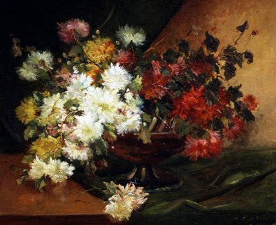 Stilleben med asters. Maleri af Eugene Henri Cauchois (1850-1911) Privat samling. af Eugene Henri Cauchois