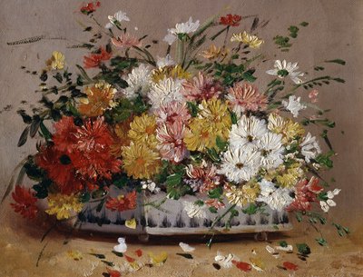 Krukke med sommerblomster (margueritter). Maleri af Eugene Henri Cauchois (1850-1911) Privat samling. af Eugene Henri Cauchois