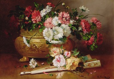 Stilleben med en fan af Eugene Henri Cauchois