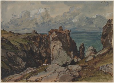 Klipper ved havet ved Cézembre, Bretagne af Eugene Isabey