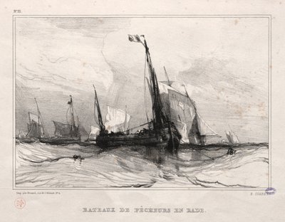 Fiskerbåde ved anker, 1836. af Eugene Isabey