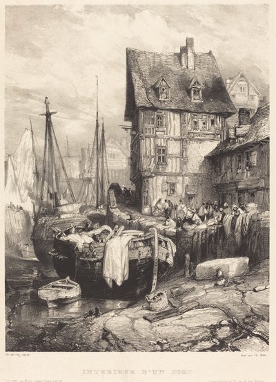 Det indre af en havn af Eugene Isabey