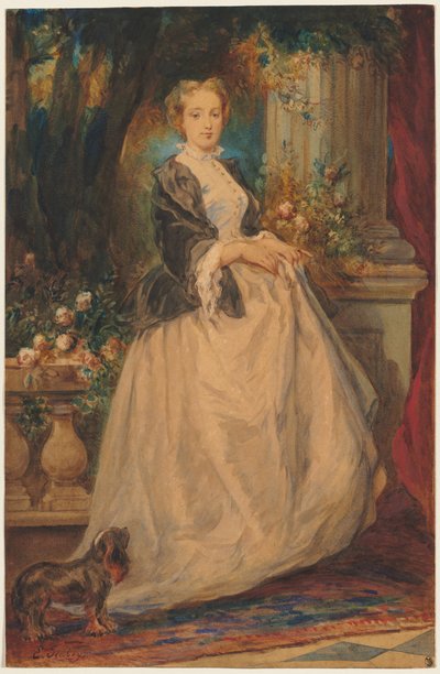 Portræt af Madame Thomas født Camille Boucher. af Eugene Isabey