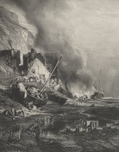 Ombygning af et skib ved lavvande, 1833. af Eugene Isabey