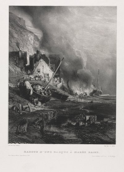 Six Marines: Refitting of a Boat at Low Tide, 1833. af Eugene Isabey