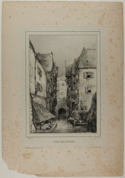 Udsigt over Rouen, planche tre af Eugene Isabey