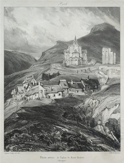 Maleriske og romantiske rejser i det gamle Frankrig, Auvergne: Apsis fra kirken Saint Nectaire af Eugene Isabey