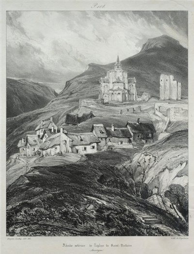 Maleriske og romantiske rejser i det gamle Frankrig, Auvergne: Apsis fra kirken Saint Nectaire af Eugene Isabey
