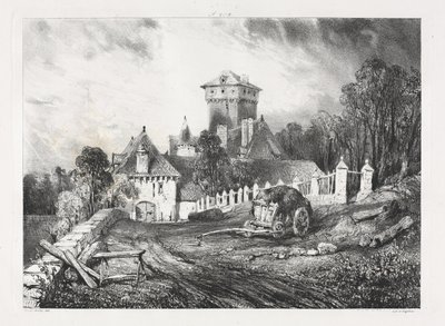 Maleriske og romantiske rejser i det gamle Frankrig, Auvergne: Château de Pesteil i Polminhac af Eugene Isabey