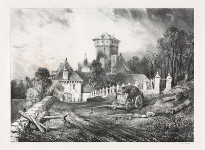 Maleriske og romantiske rejser i det gamle Frankrig, Auvergne: Château de Pesteil i Polminhac af Eugene Isabey