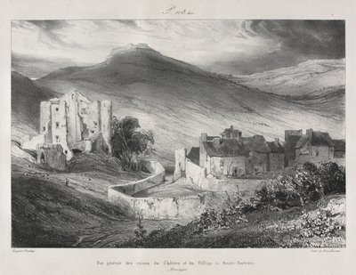 Maleriske og romantiske ture i det gamle Frankrig, Auvergne: Ruiner af slottet og landsbyen Saint Nectaire af Eugene Isabey