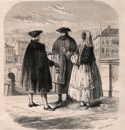 Lejeren af teaterlokalerne i Venedig - tegning af Viollat af Gaetano Zompini (1700-1778) - The Metiers of Venice af Eugene Joseph (after) Viollat