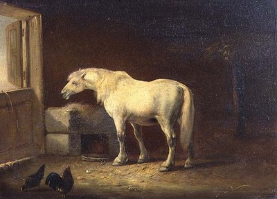 Hvid hest i en stald (panel) af Eugene Joseph Verboeckhoven