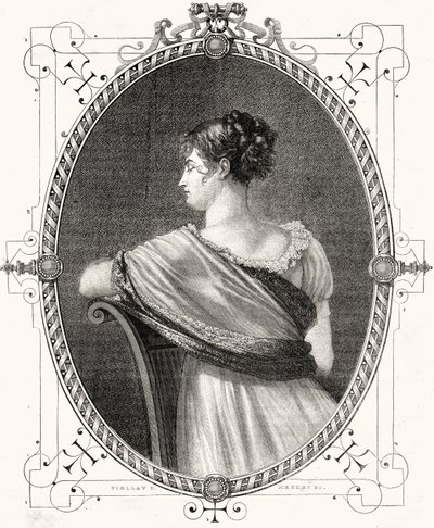 Portræt af Madame Recamier (1777-1849) graveret af Antoine Auguste Ernest Hebert (1817-1908) af Eugene Joseph Viollat