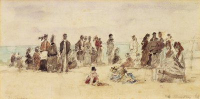 Beach Scene, 1864 (pen & blæk & wc på papir) af Eugene Louis Boudin