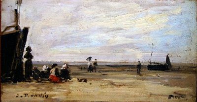 Strandscene (olie om bord) af Eugene Louis Boudin