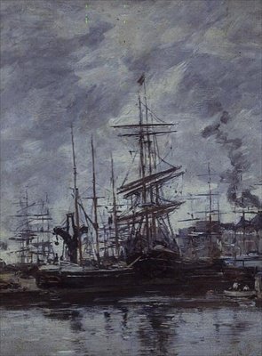 Både ved Le Havre af Eugene Louis Boudin