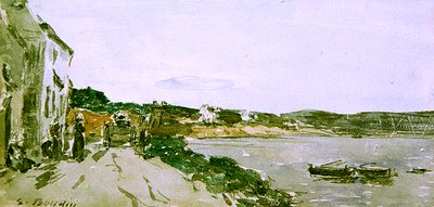 Coast Scene (akvarel og sort kridt på papir) af Eugene Louis Boudin