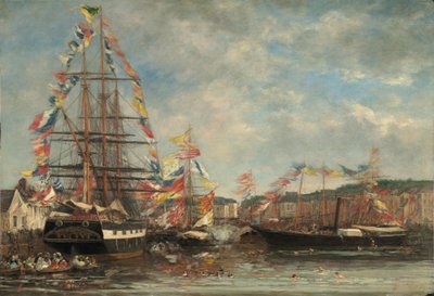 Festival i havnen i Honfleur, 1858. af Eugene Louis Boudin