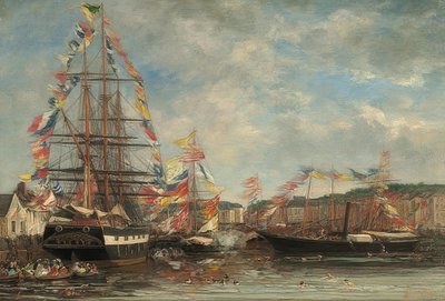 Festivaldag i havnen i Honfleur. 1858 af Eugene Louis Boudin