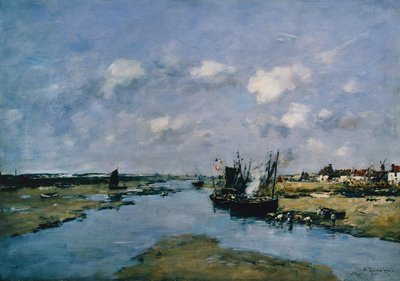 Lacanche ved lavvande, Etaples (olie på lærred) af Eugene Louis Boudin
