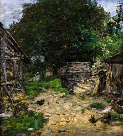 Landskab. Interiør af en bondegård af Eugene Louis Boudin