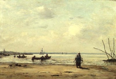 Lavvande nær Honfleur, ca. 1864-66 (olie på panel) af Eugene Louis Boudin