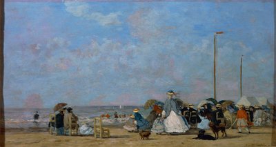 På Trouville Beach, af Eugene Boudin, maleri af Eugene Louis Boudin